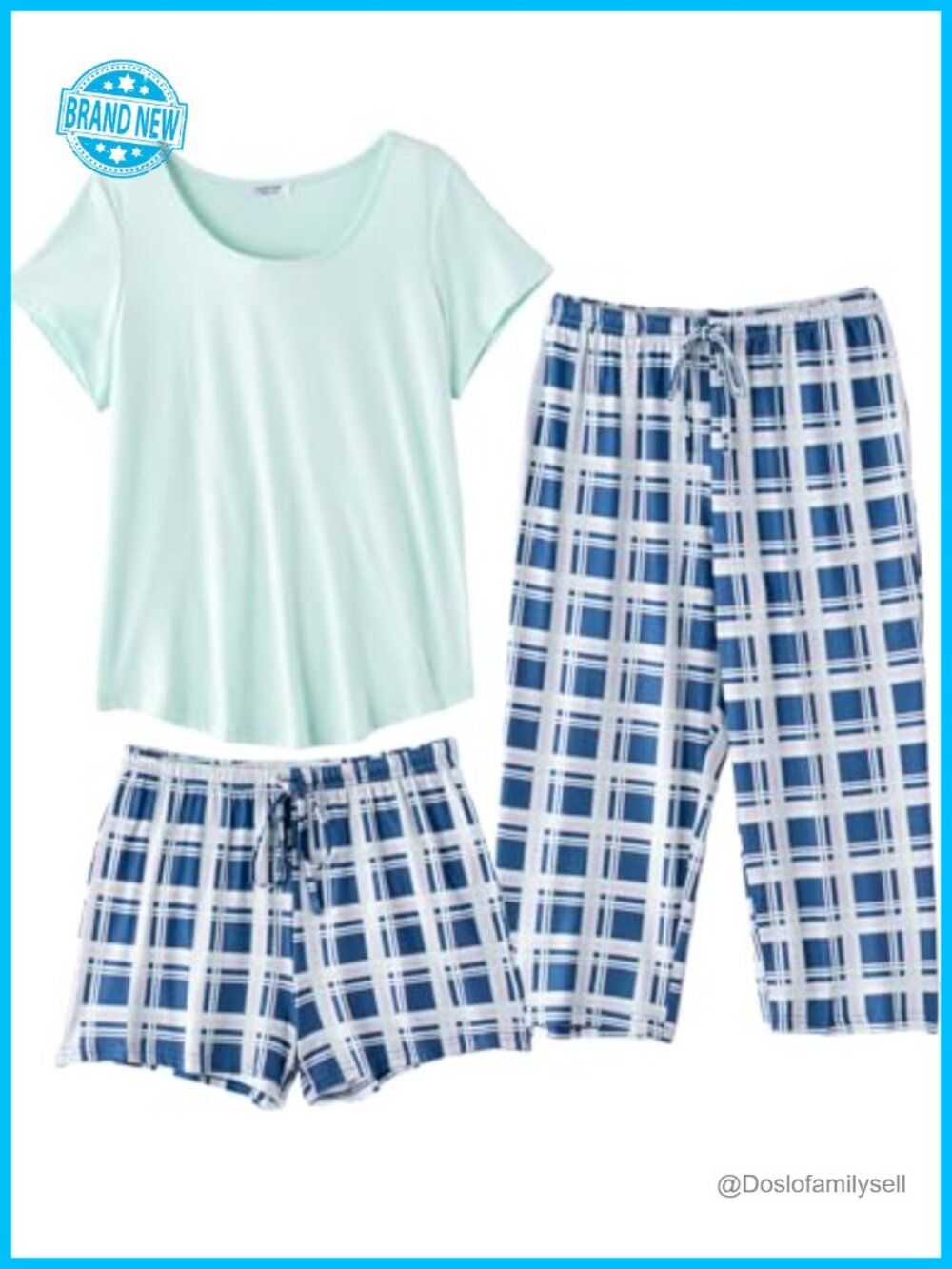 Ekouaer 3-Piece Capri Pajama Set Short Sleeve Top Shorts Lounge Sleepwear